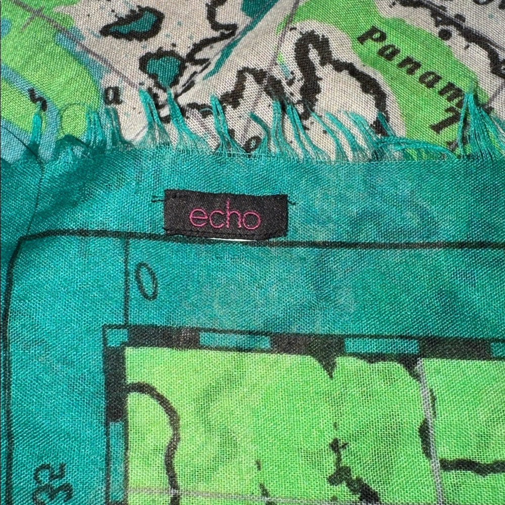 Echo Gulf of Mexico Map Lightweight Scarf Wrap Shawl in Teal Green Rare Design! - Picture 8 of 11